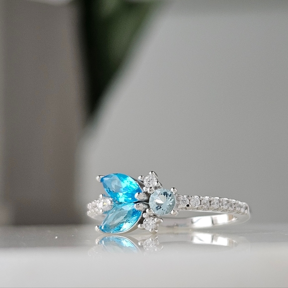 Blue Aquamarine Swarovski crystal ring, 925 Sterling Silver - Picture 7 of 7